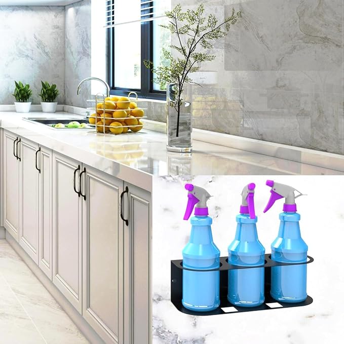 JINGCHENGMEI 2Pcs of 3 Spray Bottles Holder, Steel Wall Mount Storage Organizer for All-Purpose at Garage and Home (SBH-3B2Pcs)