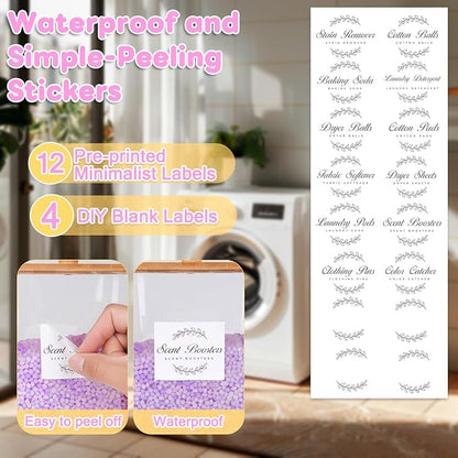 efluky 3 Pack Laundry Pods Container & Dryer Sheet Holder Set,Clear Laundry Room Organization Containers with Bamboo Lids and Labels,Laundry Pods Holder for Scent Booster,Powder,Pod