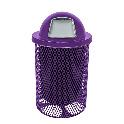 COATEDOUTDOORFURNITURE RDT-PUR Heavy Duty Round Trash Receptacle with Dome Top, Liner Included, 32 Gallon, Purple, Made in America
