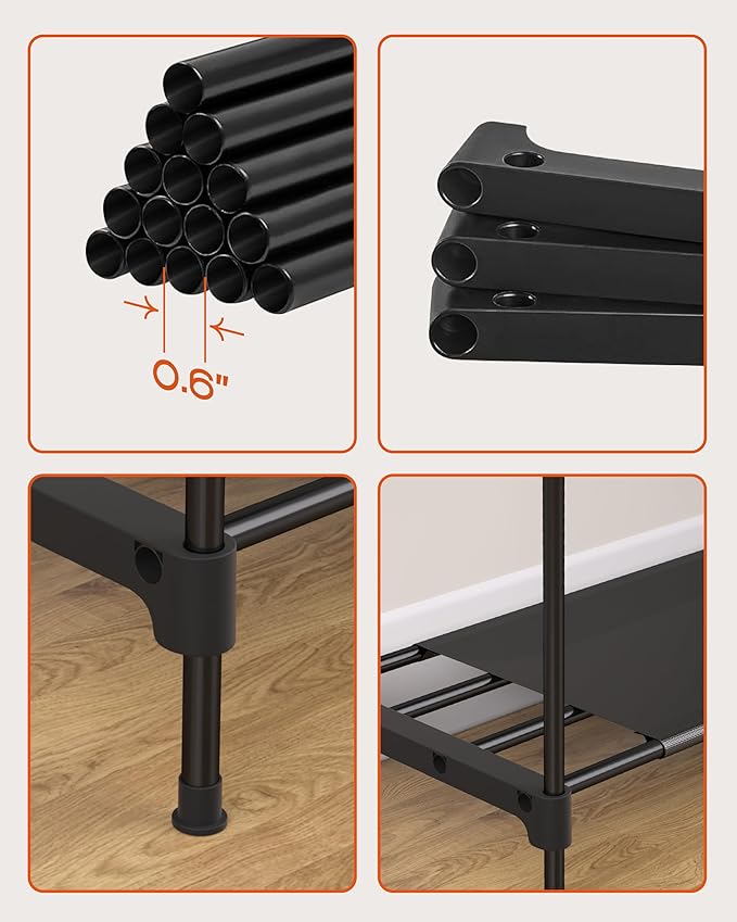 Clothes Rack, Portable Closet, 54.3 Inch Large Capacity Wardrobe Closet, Clothes Storage Organizer with Shelves and 2 Hanging Rods, Easy to Assembly, Black PCT002B01