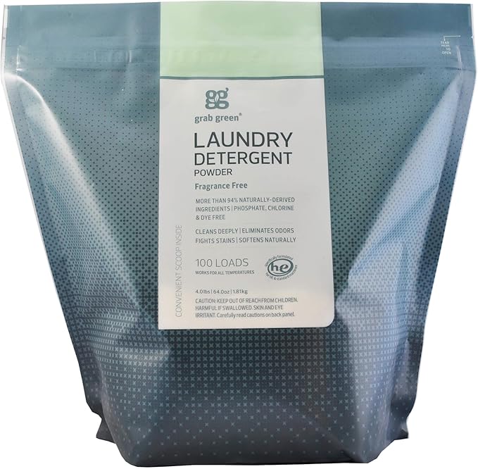 Grab Green Natural 3-in-1 Laundry Detergent Powder, Fragrance Free, 100 Loads