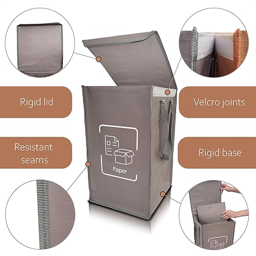 NYIKA - Recycling Organizer - Reusable Recycling Bags - Recycling Sorter - Trash Sorting Bins - 3 Compartment Recycle - Pack of 3 Bags with Lid