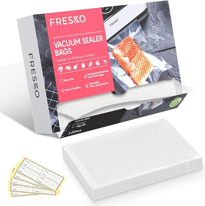 FRESKO 8"x12" Food Vacuum Sealer Bags, 120Pcs PreCut Bags for Food Vacuum Storage, Vacuum Seal Food Sealer Bags with BPA Free and Heavy Duty, Great for Sous Vide Bag Meal Prep