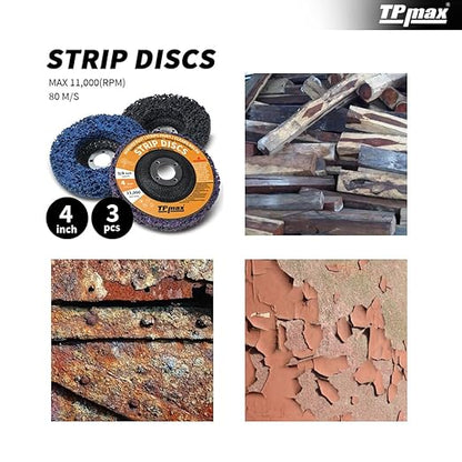 4" x5/8'' Stripping Discs Rust Remover Wheel Remove Paint and Oxidation Poly Strip Wheel Disc Abrasive Angle Grinding Wheel - 3 Pack(Purple/Blue/Black)