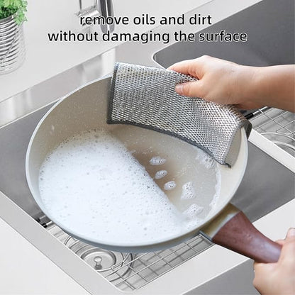 5Pcs Non Scratch Wire Dishcloth, Multipurpose Wire Dishwashing Rags, Steel Metal Wire Cloth Mesh Miracle Cleaning Cloths for Kitchen, Dishes