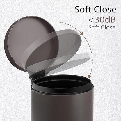 TIPGO Small Trash Can with Lid Soft Close, 4.5 Liters / 1.2 Gallon Bathroom Garbage Can, Mini Step Trash Bin, Stainless Steel Wastebasket for Bathroom, Bedroom, Office (Brown)