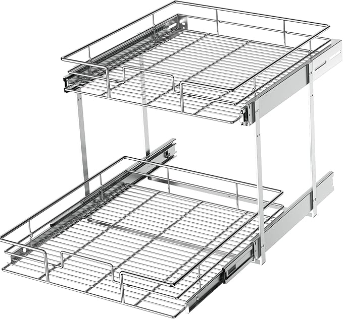 LOVMOR 2 Tier Individual Pull Out Cabinet Organizer 19½" W x 21½" D, Slide Out Kitchen Cabinet Storage Sliding Shelves