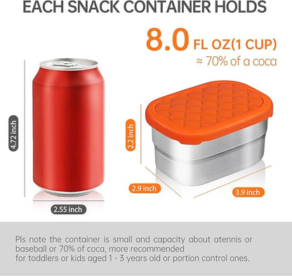 3 Pcs 8oz Stainless Steel Kids Lunch Box, Small Snack Containers with Lids, Reusable Leak Proof Lunchbox, Salad Dressing Container to Go, Mini Bento Box for Daycare School