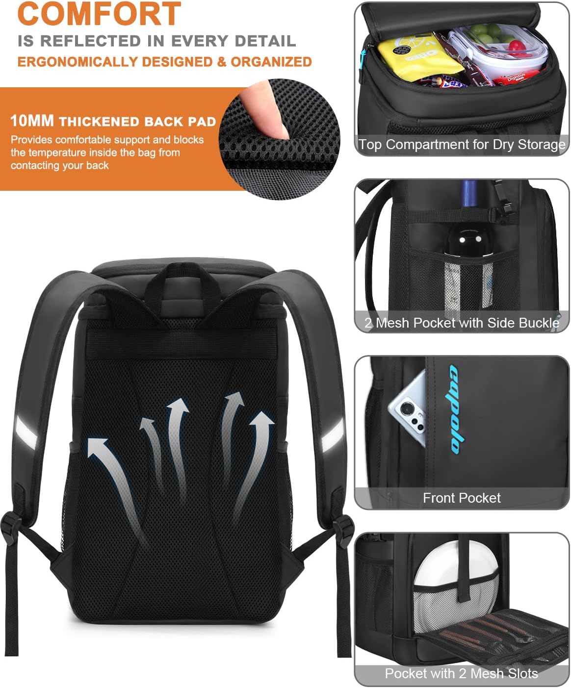 Capolo 36/45 Cans Cooler Backpack Insulated Waterproof for Women Men Lunch Backpack Coolers Leak Proof Soft Cooler Bags