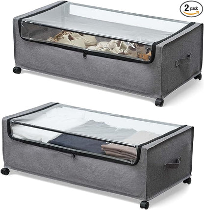 Under Bed Storage with Wheels, Under The Bed Storage Drawers On Wheels, Rolling Underbed Drawers, Lockable, Heavy Duty, XXXXL Size 90L