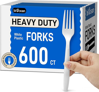 600Pack Disposable Plastic Forks Bulk White Heavy Duty Silverware - Value Pack Cutlery Set For Parties, Restaurant (600FORKS)