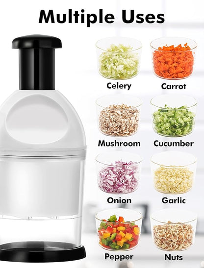 Food Chopper, Hand Chopper Dicer Easy to Clean, Manual Slap Vegetable Chopper Onion Cutter, Garlic Chopper Mincer for Onion, Nut, Tomato, Pepper, Celery, etc, White