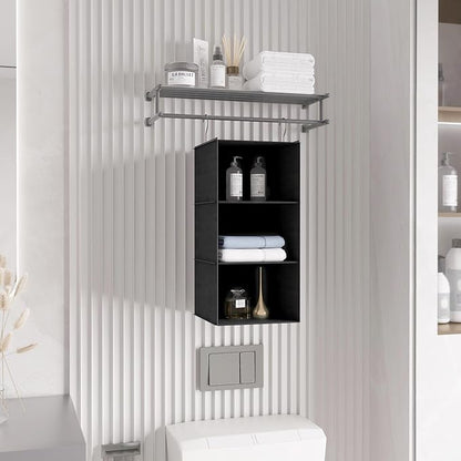 Hanging Closet Organizer - 3-Shelf, Easy Mount Foldable Wardrobe Storage Shelves for Clothes, Handbags, Shoes & Accessories - Washable Oxford Cloth Fabric, Black