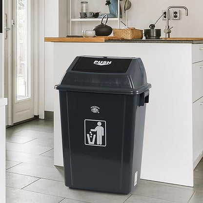 13 Gallon Plastic Swing Lid Trash Can, Outdoor Garbage Can, Grey, 4 Pack