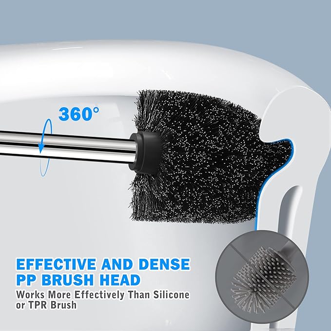 Toilet Brush and Holder, 2 Pack Toilet Brush with 304 Stainless Steel Long Handle, Toilet Bowl Brush for Bathroom Toilet-Ergonomic, Elegant,Durable (Grey)