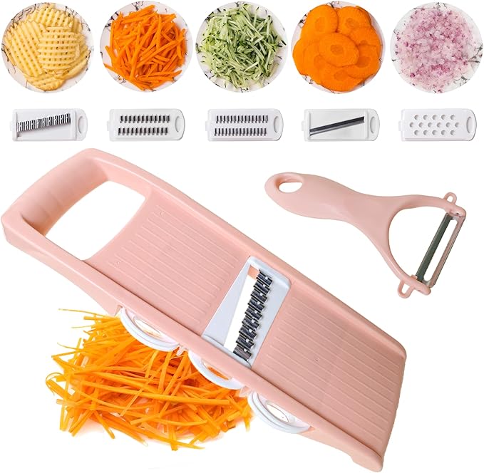 Mandoline Slicer for Kitchen 7-in-1 Mandoline Food Slicer,Potato/Cheese/Vegetable/Carrot/Cucumber Grater,Cutter, Grinder,Waffle Fry Cutter,Julienne Peeler
