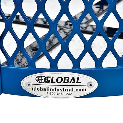 Global Industrial Outdoor Diamond Steel Trash Can with Flat Lid and Plastic Liner, 36 Gallon Capacity, Blue, Thermoplastic Coating, 23-1/2" Diameter, 30" H