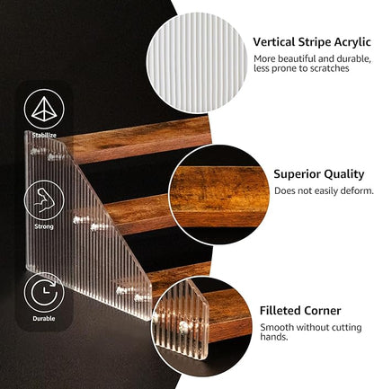 nianfeng Tiered Spice Rack, 3-Tier Spice Pantry Kitchen Cabinet Organizer, 12-Inch, Natural Wood Acrylic Stair Riser Stand, Countertop Seasoning Shelf (Rustic Brown)
