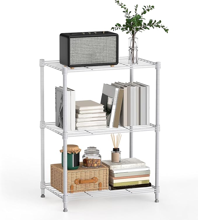 450 lbs Wire Storage Shelving 3-Tier Utility Shelving Unit Steel Organizer Wire Rack for Home,Kitchen,Office,White (11.8" D x 17.7" W x 26.4" H)