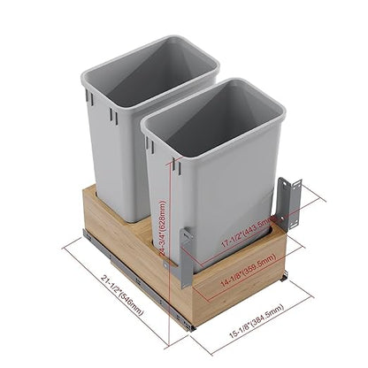 Dowell B18/B21 Wood Base Wastebasket Pullout with Two 50Qt Plastic Bins (4008 0218 50Qt X 2-18" W)