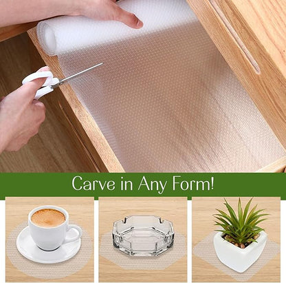 EVALAND 12" x 20 FT Non-Slip Shelf Liner, Non-Adhesive, BPA-Free, Waterproof Pantry Liner for Shelves, Easy to Cut, Oil-Proof Shelf Liners for Kitchen, Cabinets, Drawers, Refrigerator, Clear