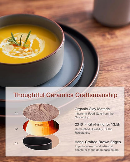Famiware Nebula Ridge Stoneware Dinnerware Sets, Plates and Bowls Sets for 4, 12 Pieces Dishes Set, Microwave and Dishwasher Safe Kitchen Plates, Multi-color