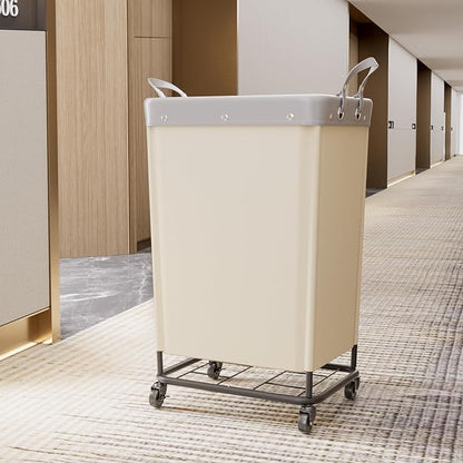 Lifewit 165L Laundry Basket with Wheels, Large Heavy Duty Commercial Rolling Laundry Hamper with Handles, Tall Steel Frame Laundry Cart for Laundry Room Bedroom Hotel Home Dorm, White