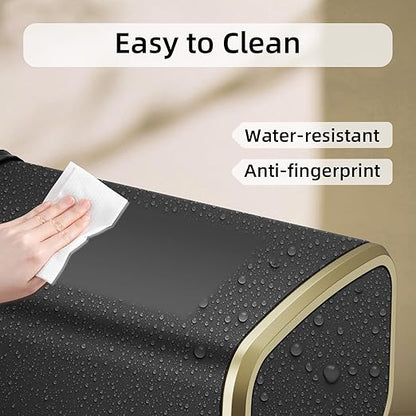 8L/2.1 Gallon Small Bathroom Trash Can with Lid, Swing-Top Rectangular Waste Bin, Stainless Steel Garbage Can for Home, Office, Toilet, Bedroom, Living-Room (Black)