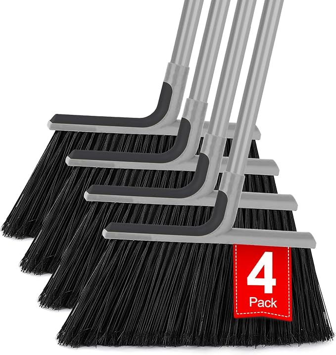 KeFanta 4 Packs Outdoor Broom Heavy Duty with 55" Long Handle, Commercial Brooms for Sweeping Indoor Courtyard Restaurant Garage Patio Decks Mall Market Kitchen Office Lobby Shop
