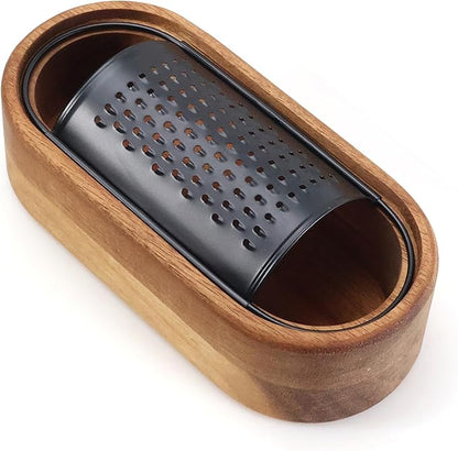 Box Cheese Grater With Container Stainless Steel Parmesan Cheese Grater With Wood Handle Shredder Zester Grater Box Kitchen Handheld Cheese Spoon Grater-Black Colour (Without Handle)