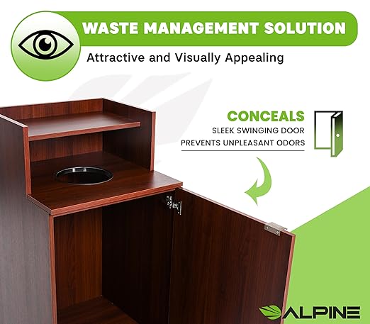 Alpine Restaurant Trash Bin Cabinet - Commercial Trash Can Garbage Receptacle Indoor with Tray Holder for 32 Gallon Garbage Bin (Mahogany)