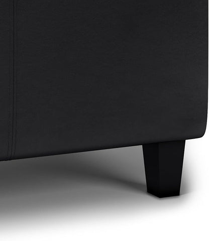 SIMPLIHOME Avalon 42 inch Wide Contemporary Rectangle Tray Storage Ottoman with Lift Up Lids in Midnight Black Vegan Faux Leather, Assembled, for the Living Room, Entryway and Family Room