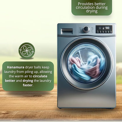 Hanamura 6 XXL Wool Dryer Balls - TÜV Tested 100% New Zealand Wool Balls for Dryer - Energy Saving & Baby-Safe Reusable Dryer Balls for Laundry - Non-Toxic Fabric Softener for WAD Free Laundry