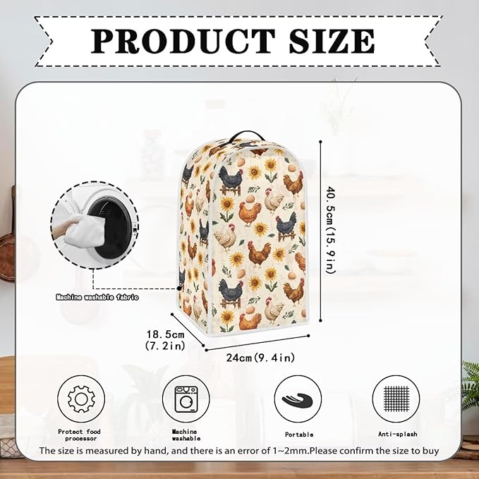 Talayituse Rooster Chicken Egg Sunflower Print Blender Dust Cover with Handle, Stand Mixer or Coffee Maker Appliance Covers Anti Fingerprint Dust Proof Stain Resistant Blender Cover for Home Kitchen