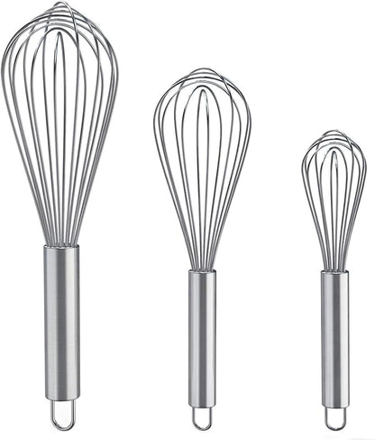 Whisks for Cooking, 3 Pack Stainless Steel Whisk for Blending, Whisking, Beating and Stirring, Enhanced Version Balloon Wire Whisk Set, 8"+10"+12"