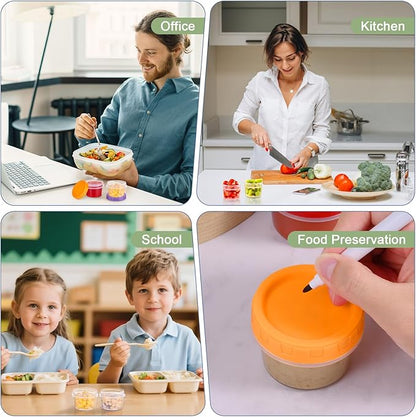 2 oz Small Plastic Containers with Lids, 6 Pack Salad Dressing Container, Reusable Condiment Containers Sauce Cups, with Pen and Brush, Freezer, Microwave & Dishwasher Safe