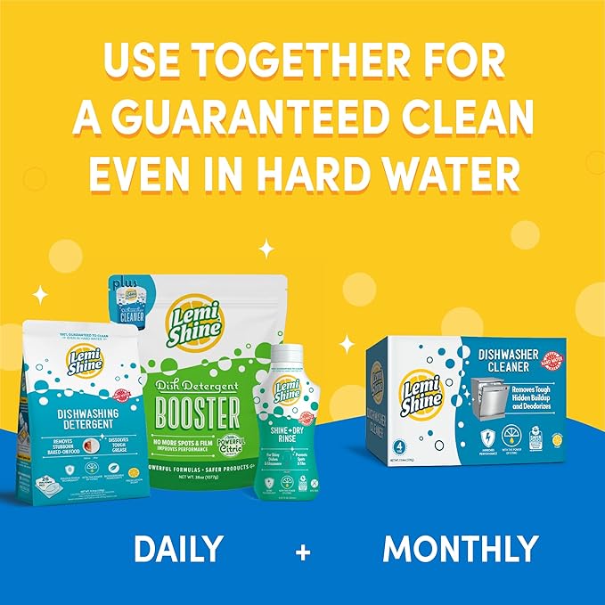Lemi Shine Natural Dish Detergent Booster - Hard Water Stain Remover - Multi-Use Citric Acid Cleaner - 38 oz