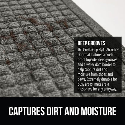 GORILLA GRIP Front Door Mat, 72x24, Indoor Outdoor Ultra Absorbent HydroAbsorb Doormat, Absorbs Up to 2.75 Cups of Water, Stain and Fade Resistant, Rubber Backing Doormats, Captures Dirt, Gray