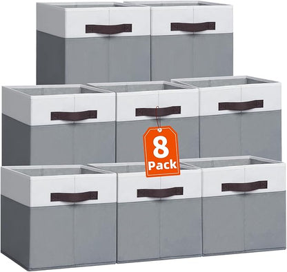 Criusia Storage Cubes 8 pack - 11 inch Fabric Bins for Organizing Clothes Toys Blanket - Versatile Storage Baskets for Shelves - Home Organization for Bedroom RV Closet