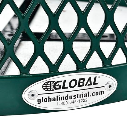 Global Industrial Outdoor Diamond Steel Trash Can with Rain Bonnet Lid, Raised Base and Plastic Liner, 36 Gallon Capacity, Green, Thermoplastic Coating, 23-1/2" Diameter, 43-1/2"H