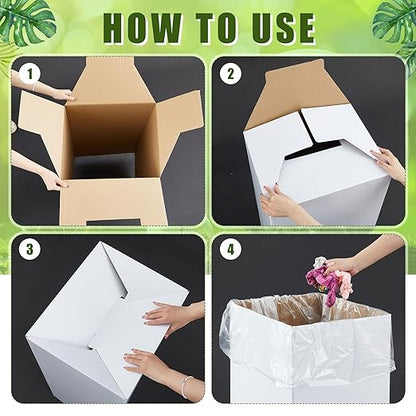 10 Pack 20 Gallon Corrugated Cardboard Trash Cans Bulk for Events Parties Disposable and Reusable Cans Bottle Recycling Bins with 20 Garbage Bags White Garbage Boxes for Outdoor Events