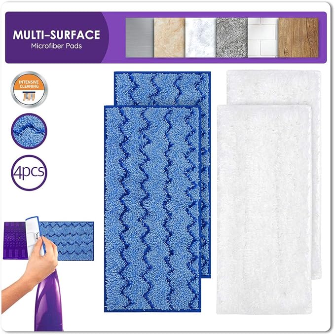 KEEPOW Reusable Mop Pads Compatible with Swiffer Wet Jet Mop Starter, Replacement Microfiber Refills for Wet and Dry Sweeping, 4 Pack