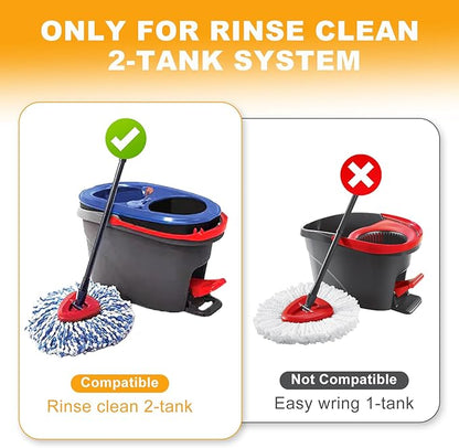 Mop Heads Replacements for OCedar RinseClean 2 Tank Spin Mop System, Mop Replace Head with 2 Microfiber Mop Head Refills, 2 Chenille Mop Pads,1 Scrub Brush, and 1 Mop Base Set Combo