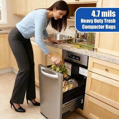 24 Pcak Trash Compactor Bags for 15" Wide Models Black Heavy Duty Garbage Compactor Bag Leak-proof Kitchen Trash Bags with 100 Pcs Twist Ties 2.4 Mil Tear Resistant, Extra Strong Liner