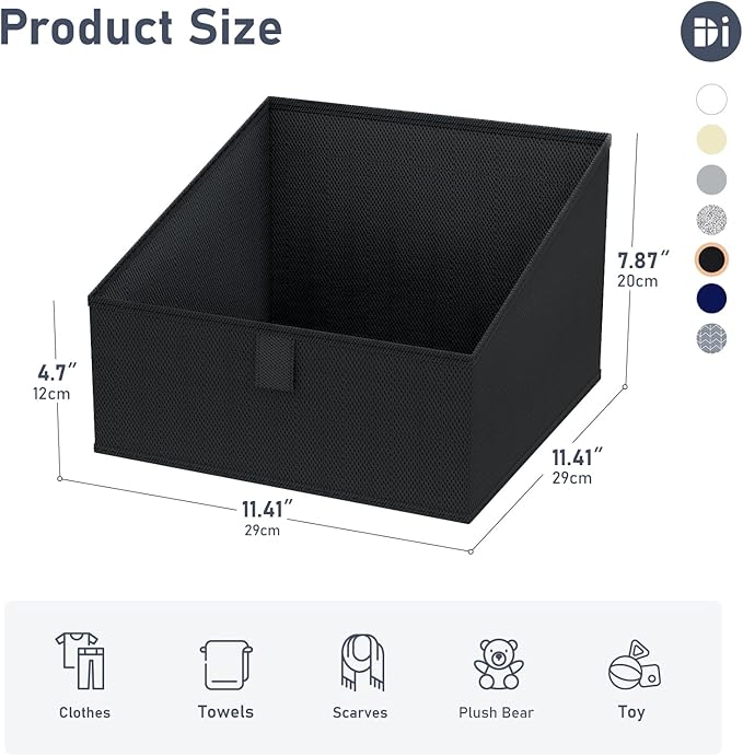 DIMJ Trapezoid Storage Bins for closet shelves, Closet Organzier Bins with Handle, Foldable Closet Storage Bins Basket, Closet Organizers and Storage for Toys, Books, 6 Packs, Black