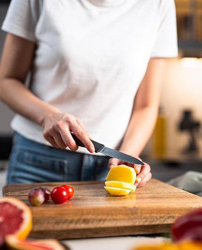Zyliss Serrated Paring Knife – German Stainless Steel Blade with Sustainable Wheat Straw NonSlip Handle –Kitchen Knife for Fruits & Vegetables – Blade Guard Included – Dishwasher Safe – 3.9 inches