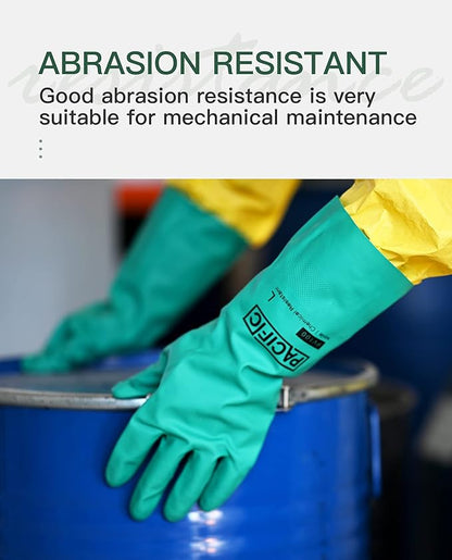 PACIFIC PPE 2 Pairs Nitrile Chemical Resistant Gloves, Flocked, Resist Strong Acid, Alkali, 15 mil, 12.6", Large