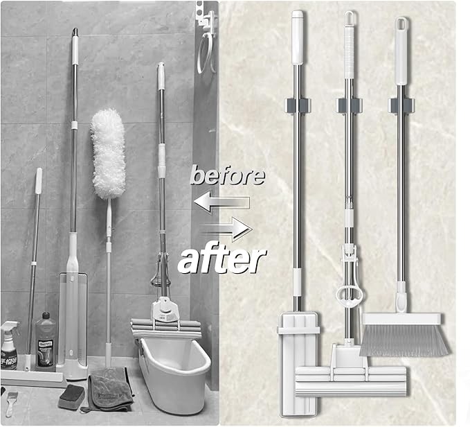 3-H Broom Holder Wall Mount 12 Pack, Mop and Broom Holder Wall Mount for Hanging and Organizing Shovel,Rake,Brush,Yard Tools in Laundry Room Garden Garage (grey)