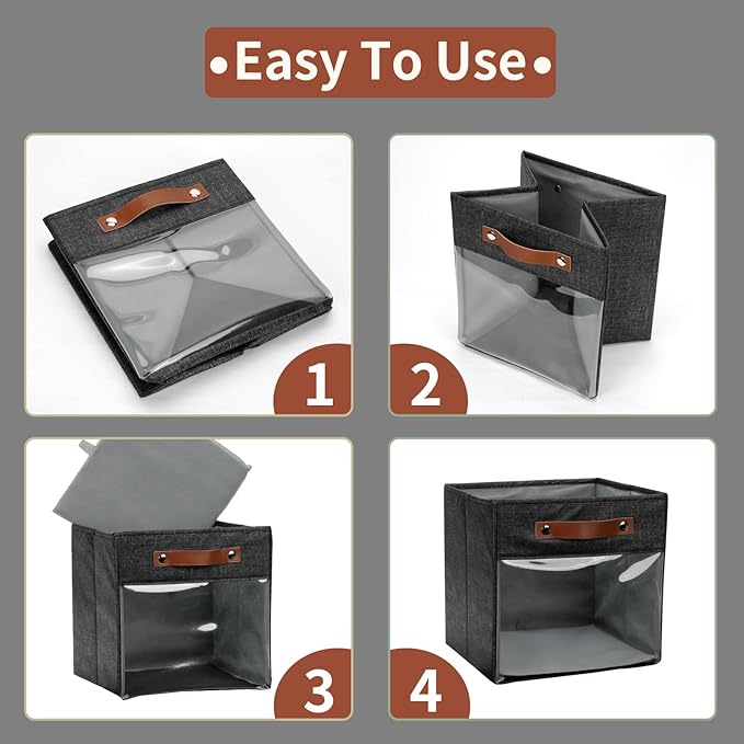 HNZIGE Fabric Cube Storage Bins 11 x 11, Collapsible Storage Cubes Bins for Storage Shelves,Foldable Cube Storage Bins for Storage, Cubby Closet Clear Bins for Storage Blanket(Prints Black 6PCS)