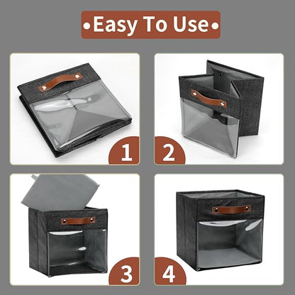 HNZIGE Fabric Cube Storage Bins 11 x 11, Collapsible Storage Cubes Bins for Storage Shelves,Foldable Cube Storage Bins for Storage, Cubby Closet Clear Bins for Storage Blanket(Prints Black 6PCS)